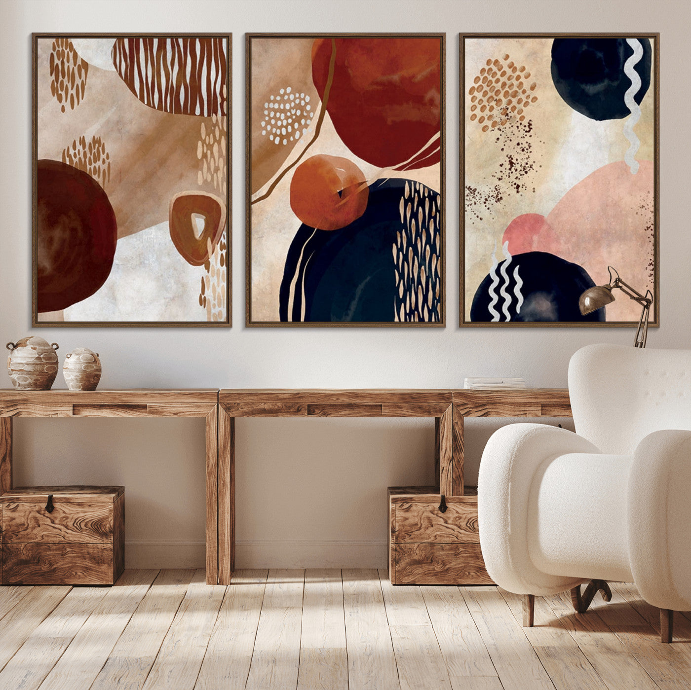 MGV-FC-60X30-3P - Boho Wall Art Canvas Print Set Mid-Century Prints Bohemian Wall Artwork Prints Boho Neutral