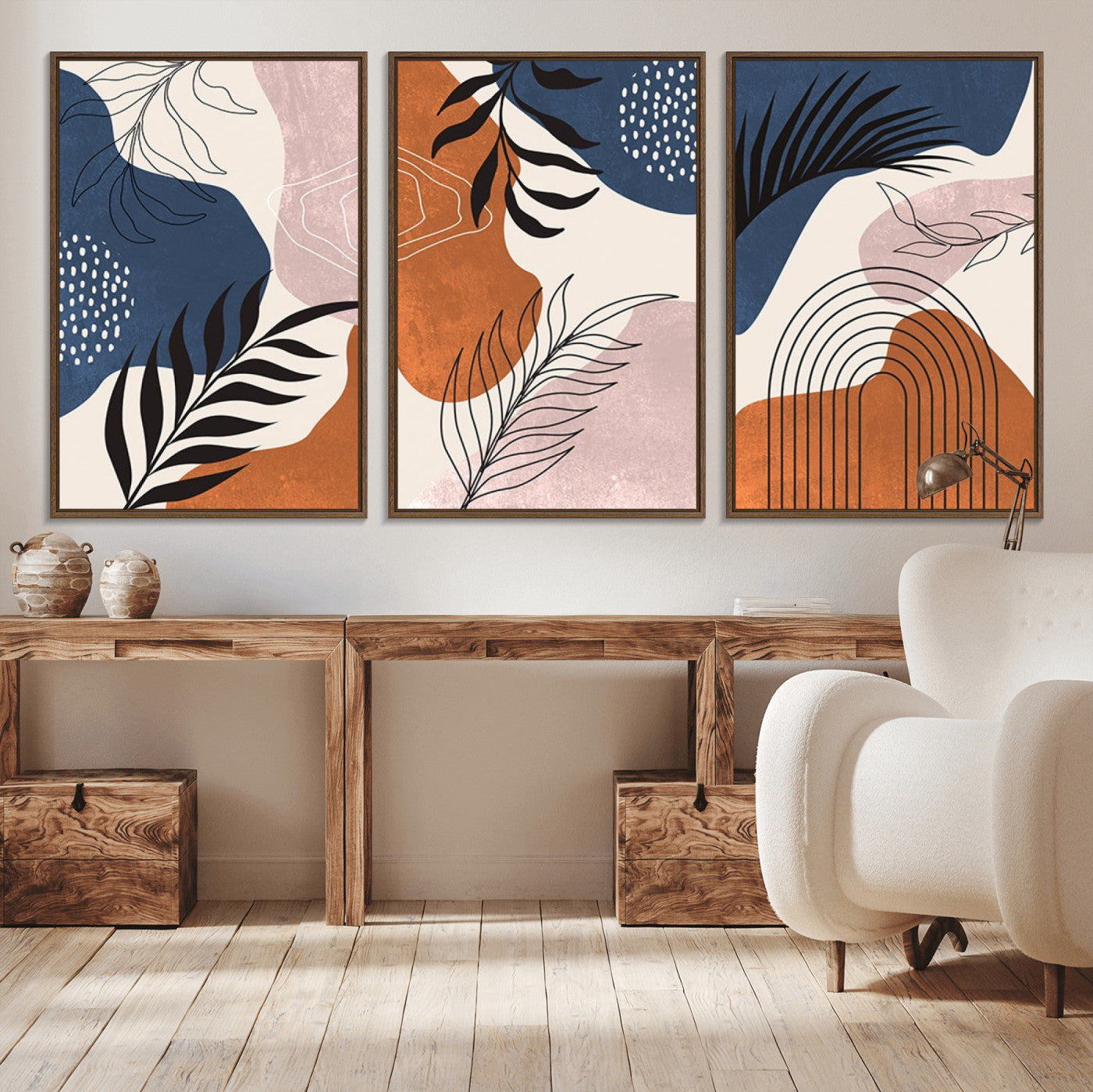 MGV-FC-60X30-3P - Boho Wall Art Canvas Print Set Mid-Century Prints Bohemian Wall Artwork Prints Boho Neutral,