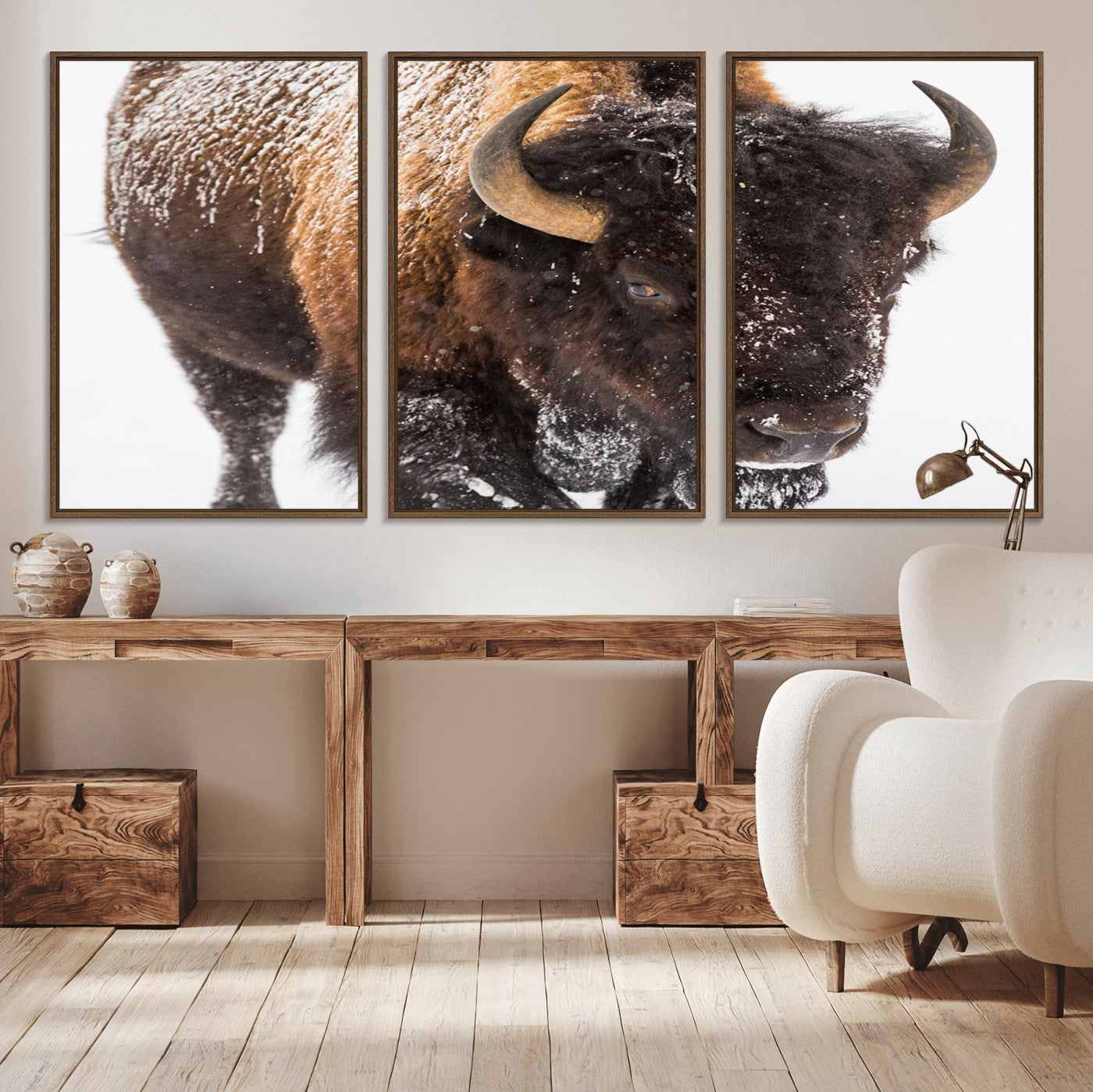 MGV-FC-60X30-3P - Bison Wall Art Canvas Print For Farmhouse, Wild Animal Wall Art