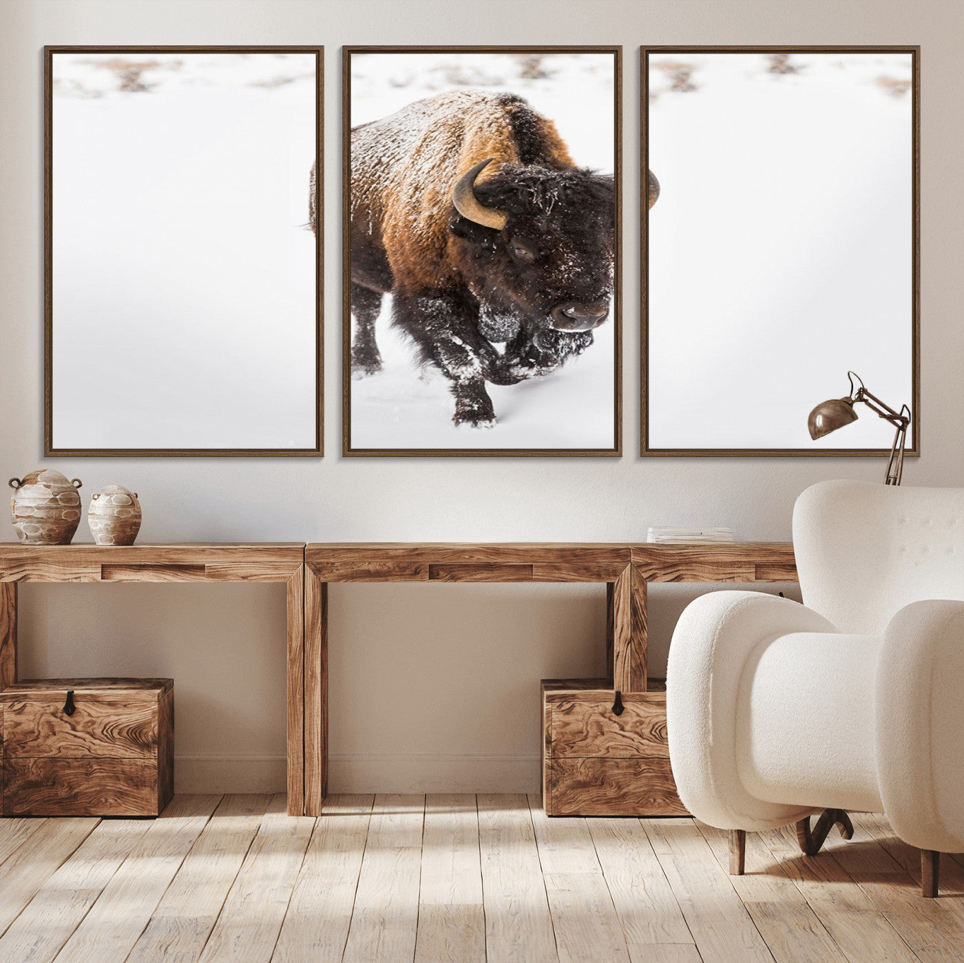 MGV-FC-60X30-3P - Bison Winter Wall Art Canvas Print For Farmhouse Decor