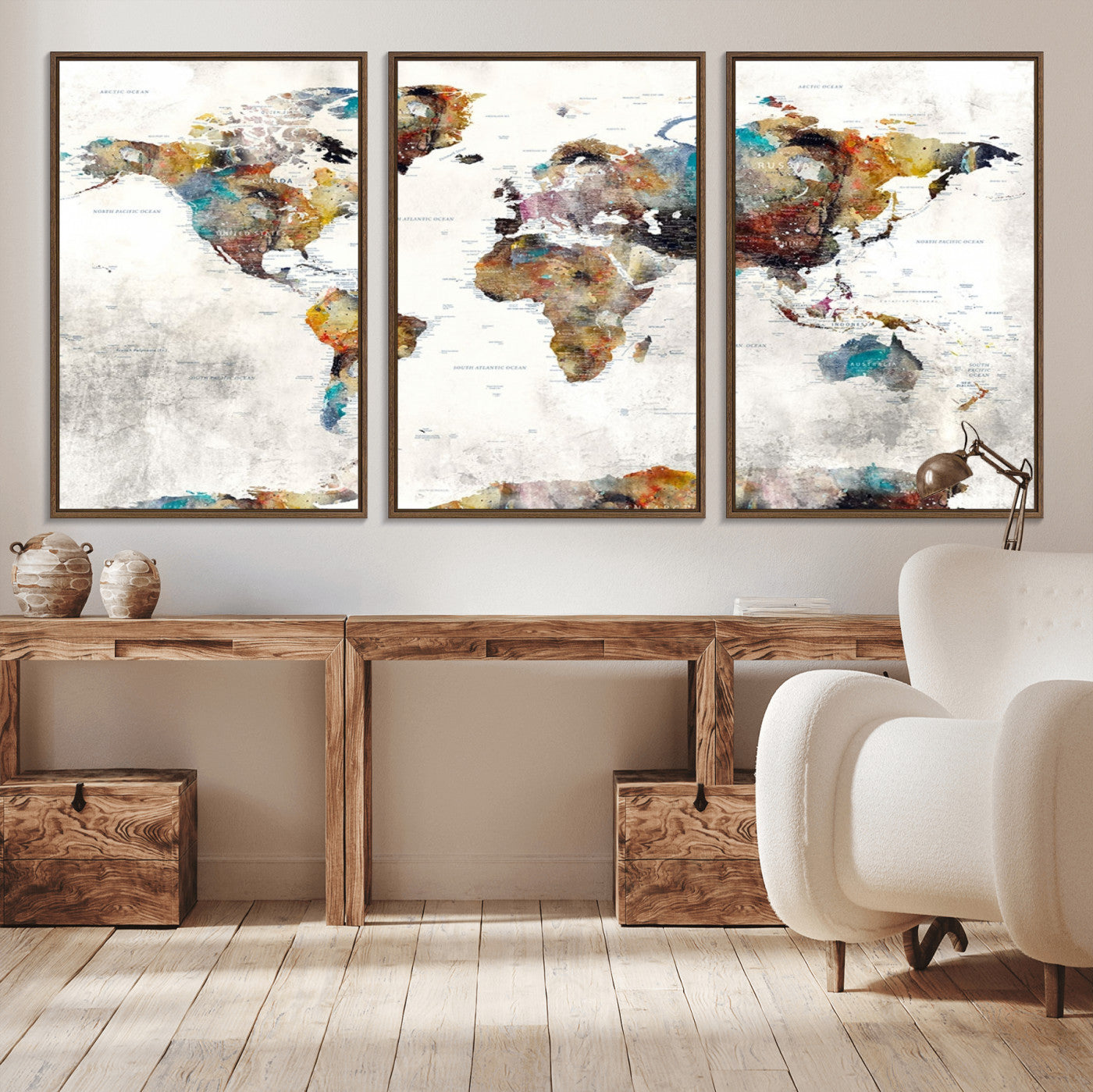 MGV-FC-60X30-3P - Push Pin World Map Canvas Print – Framed Wall Art for Couples to Track Their Travels – Anniversary