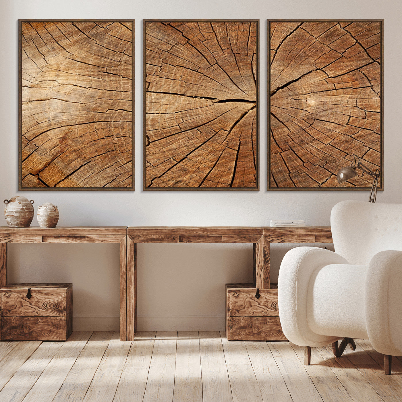 MGV-FC-60X30-3P - Tree Ring Canvas Art, Rustic Wood Grain Wall Art, Tree Slice Decor for Modern Homes, Giclee