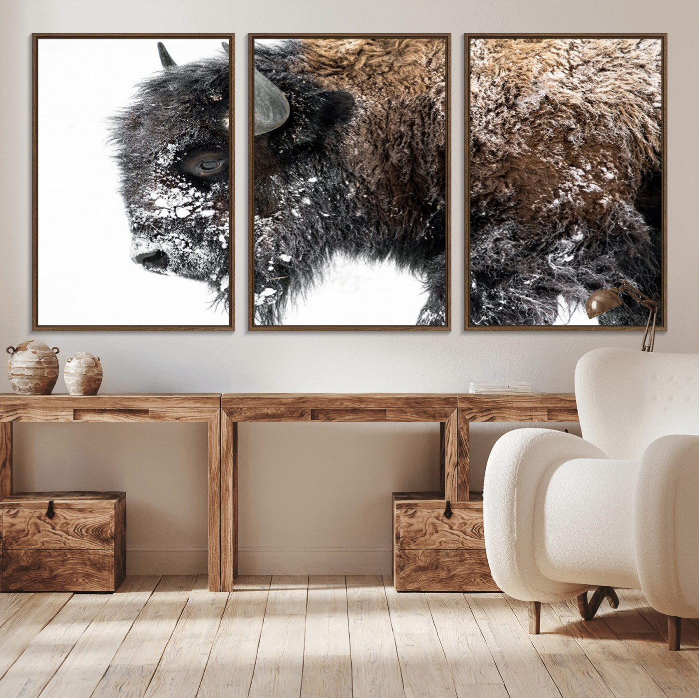 MGV-FC-60X30-3P - American Bison Wall Art Print | Buffalo Canvas Wall Art |  Framed and Ready to Hang Bison Print for