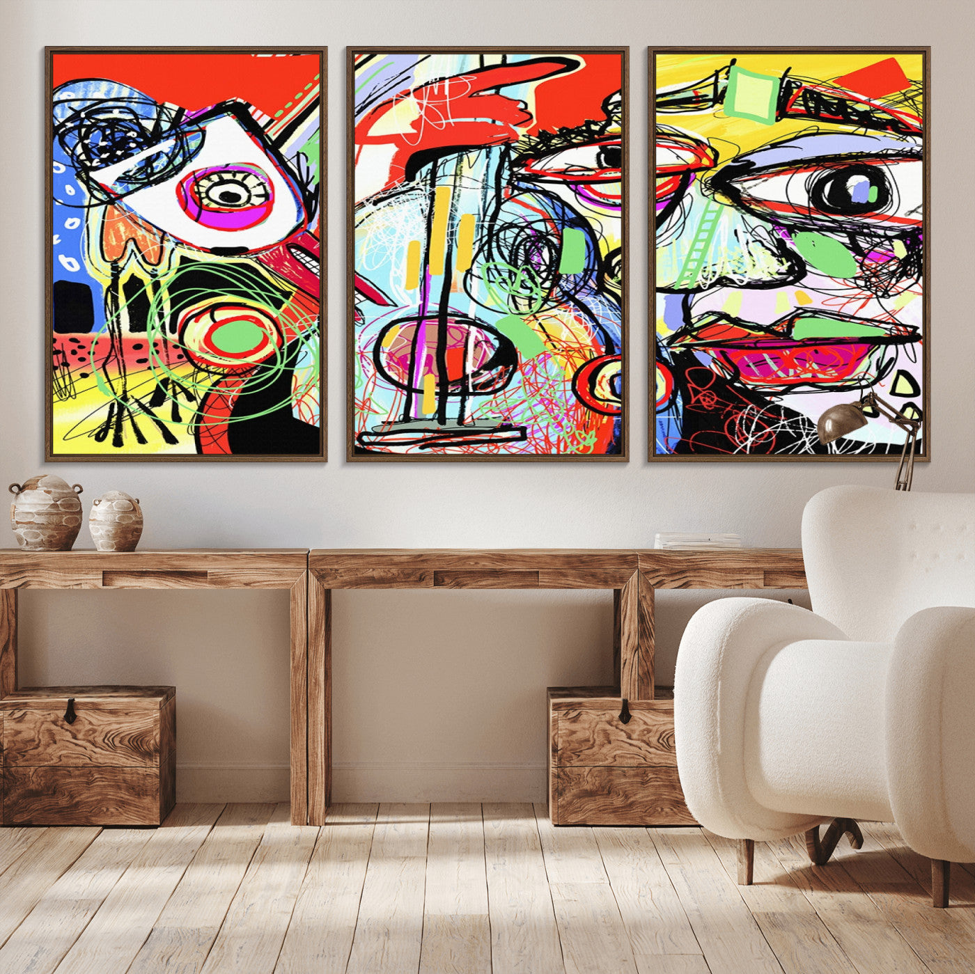 MGV-FC-60X30-3P - Picasso Style Art Abstract Canvas Wall Art Print , Colorful Abstract Artwork