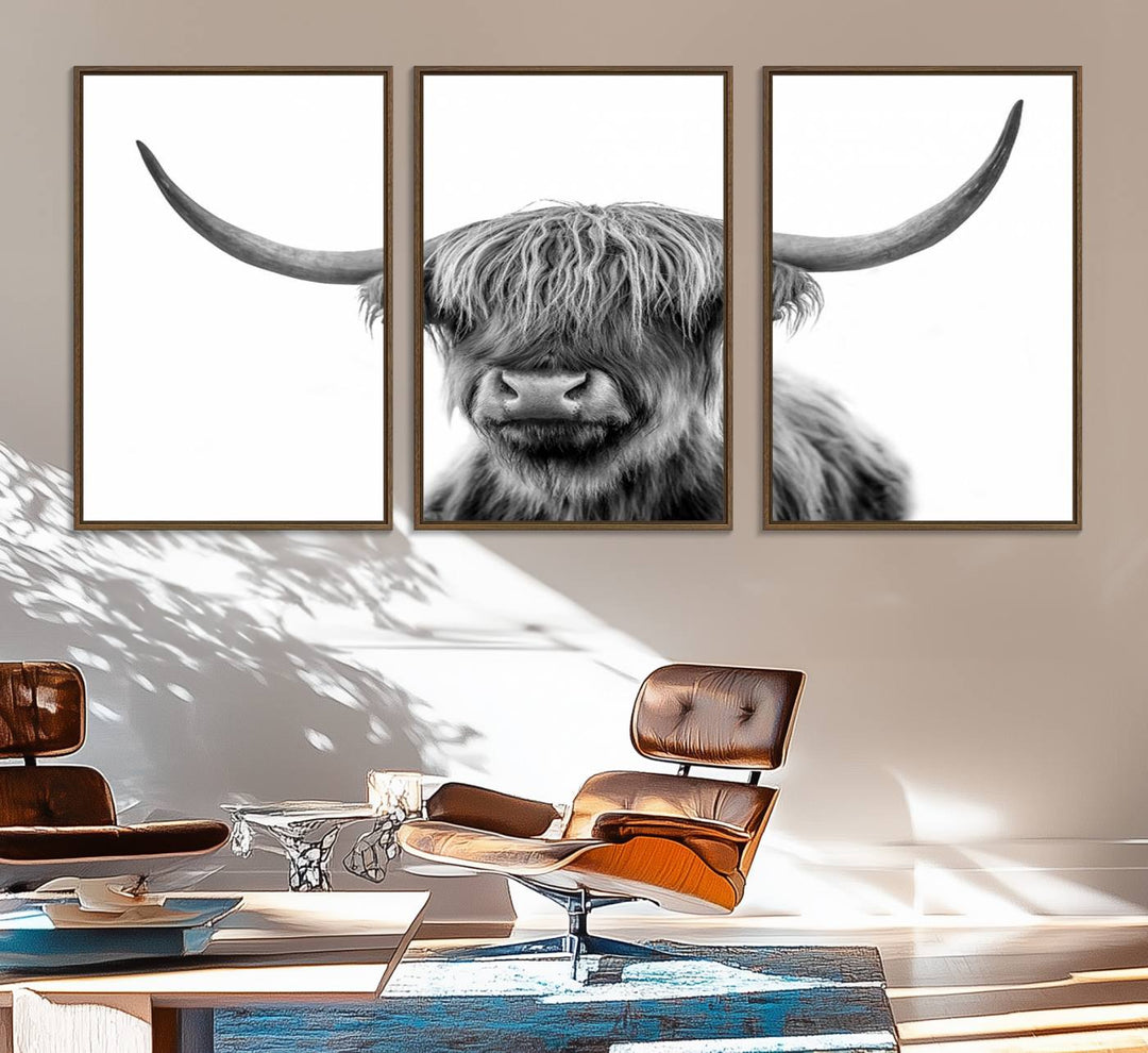 The Grayscale Scottish Highland Cow canvas is a museum-quality piece perfect for your dining room. Enjoy free shipping on this stunning artwork!.