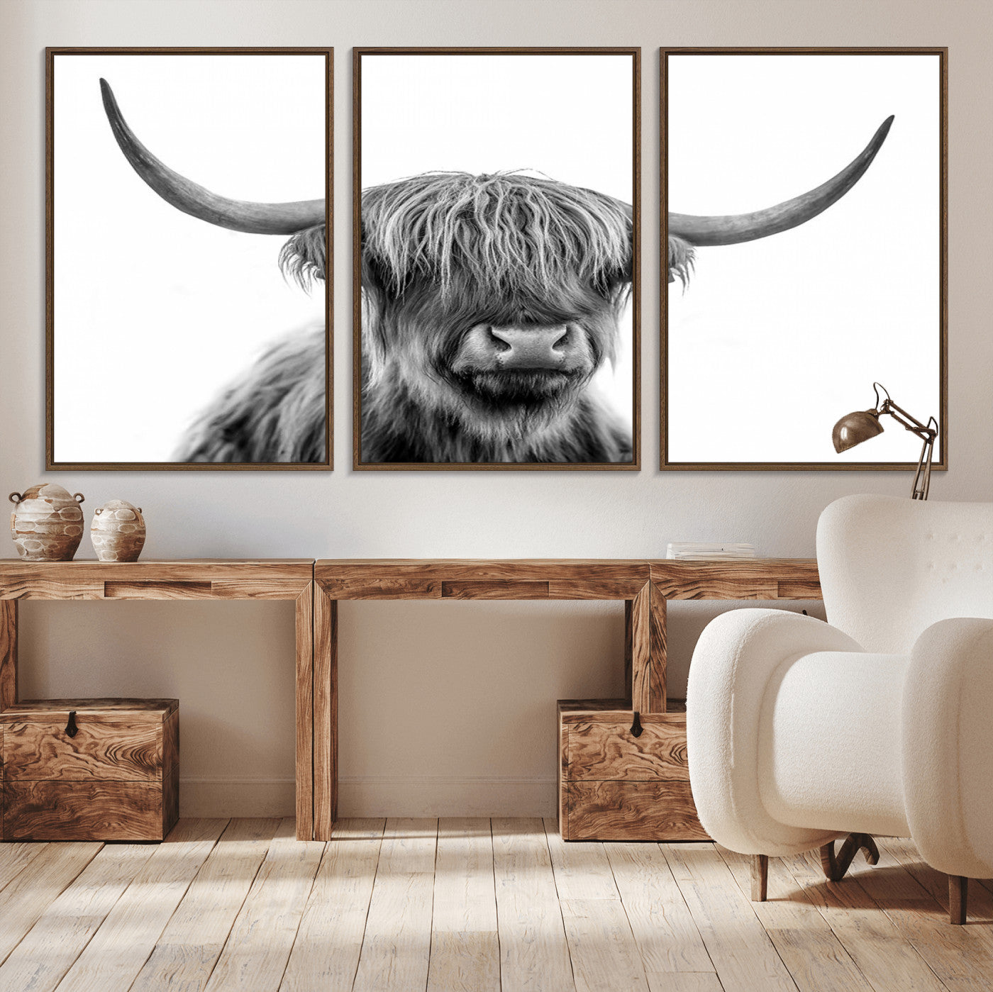 -Scottish Highland Cow Cattle Art Print Wall Art Canvas Print for Farmhouse Decor, Framed Scottish