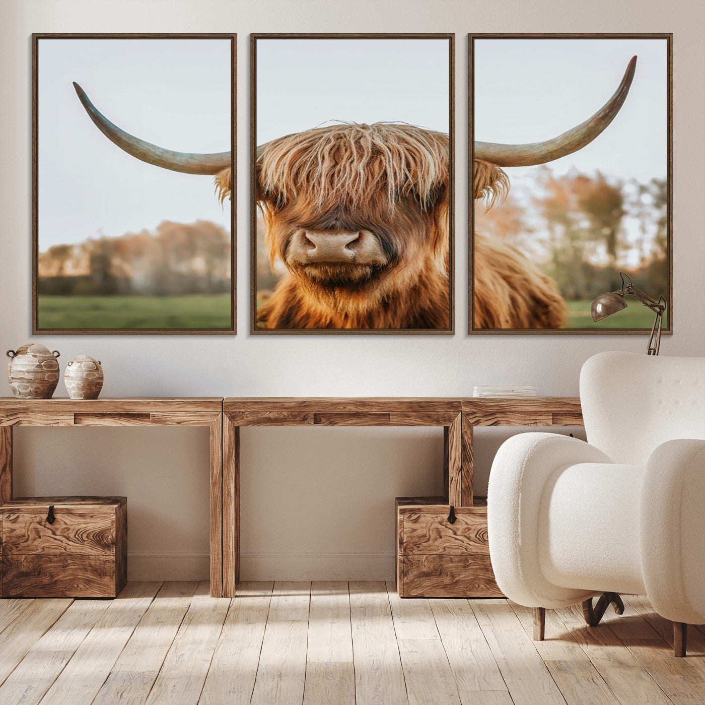 MGV-FC-60X30-3P - Highland Cow Animal Scottish Cattle Art Print Farmhouse Wall Art Canvas Print