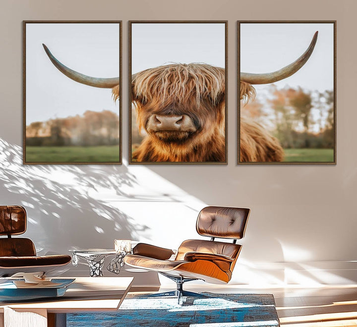 A dining room featuring a Highland Cow Animal Scottish Cattle canvas.