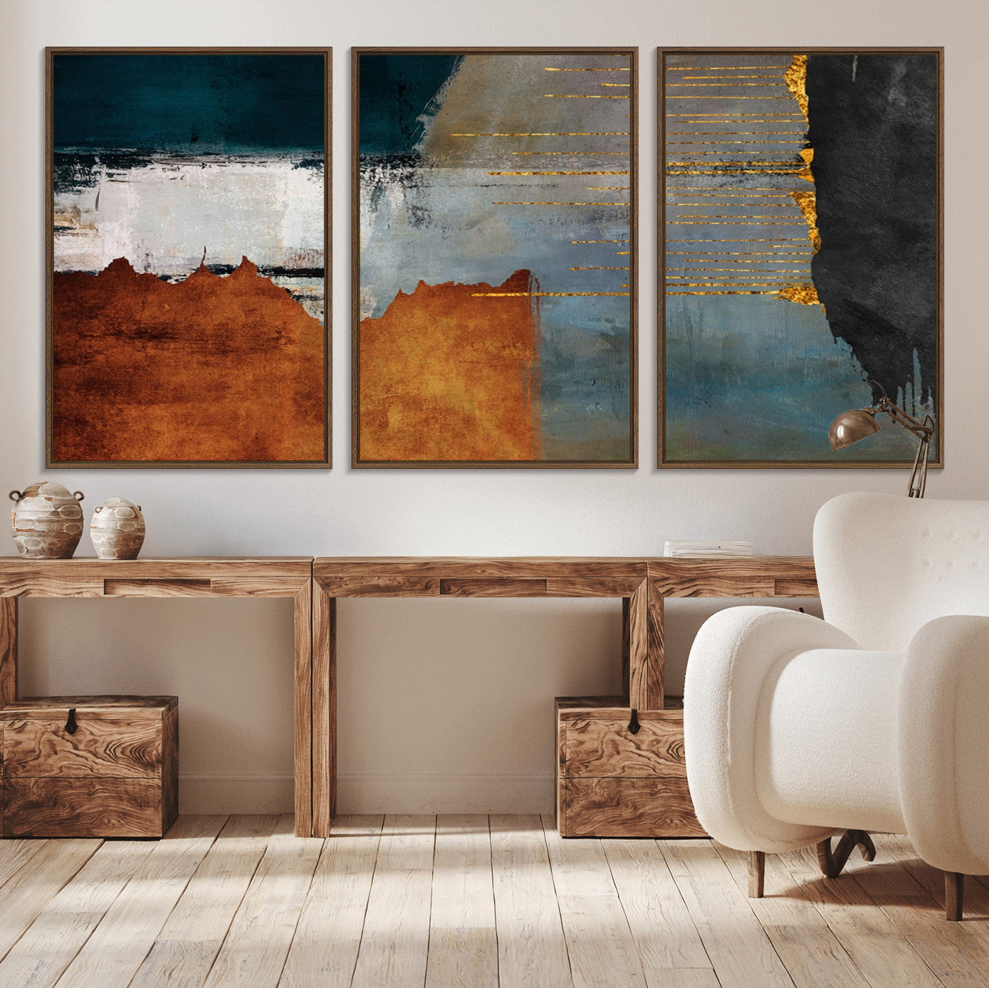 MGV-FC-60X30-3P - Modern Abstract Canvas Art Canvas Print - Framed and Ready to Hang Artwork for Contemporary Living