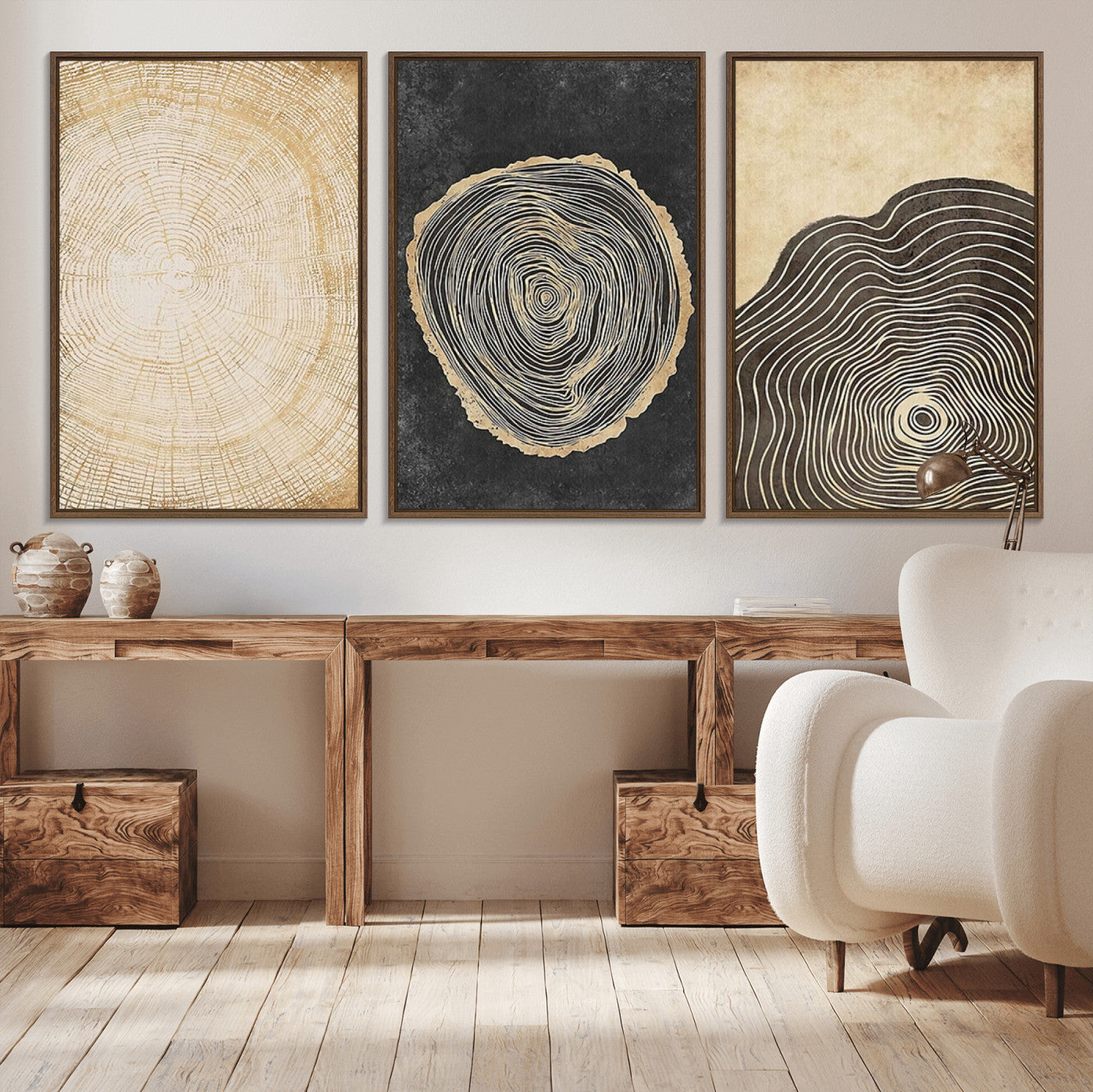 MGV-FC-60X30-3P - Tree Rings Canvas Wall Art Print – Minimalist Natural History in Modern Decor - Minimalist Boho Wall