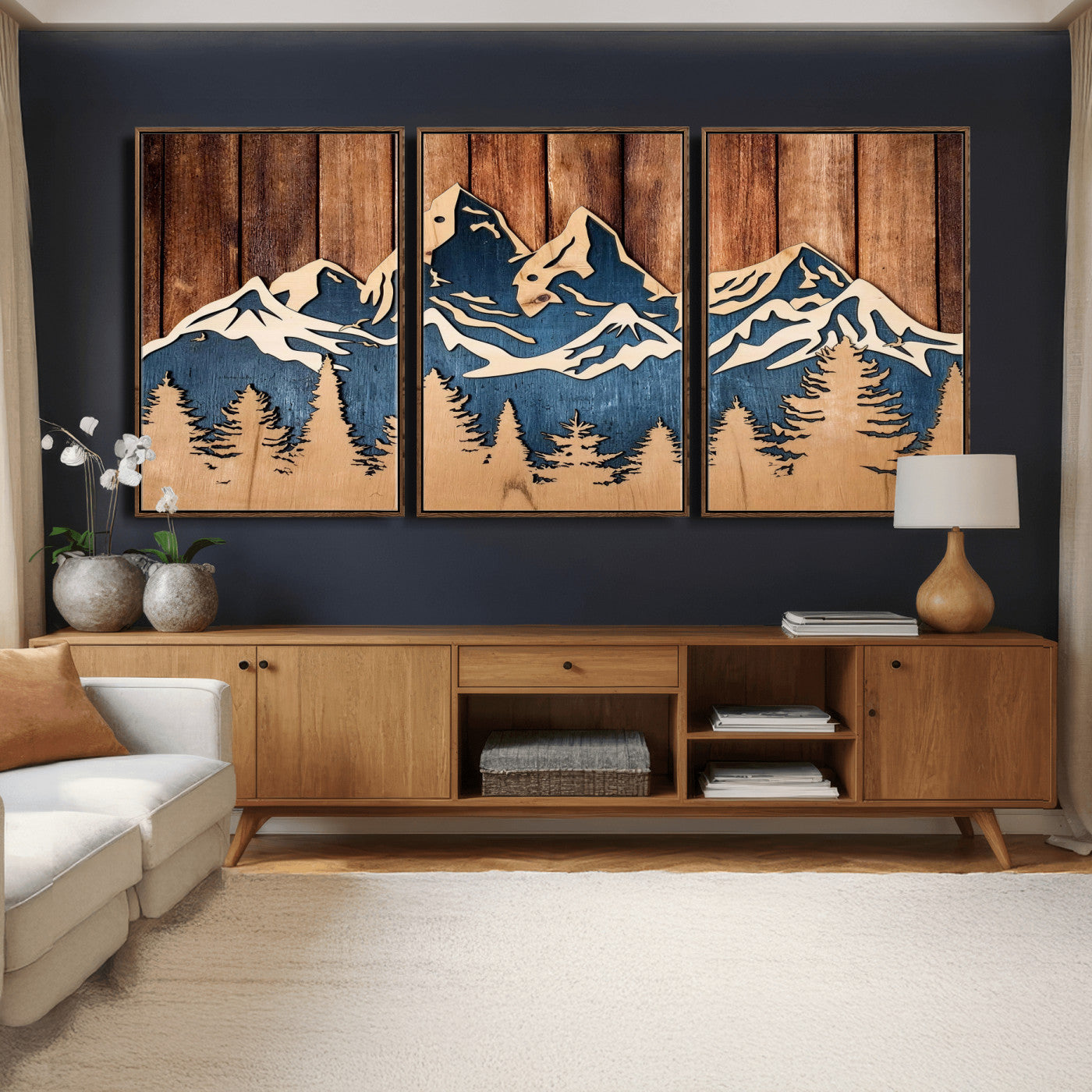 41330-MGV-CV-36X24 - Rustic Wood Style Mountain Wall Art, Nature Forest Canvas Print, Wooden Textured Mountain Artwork Print