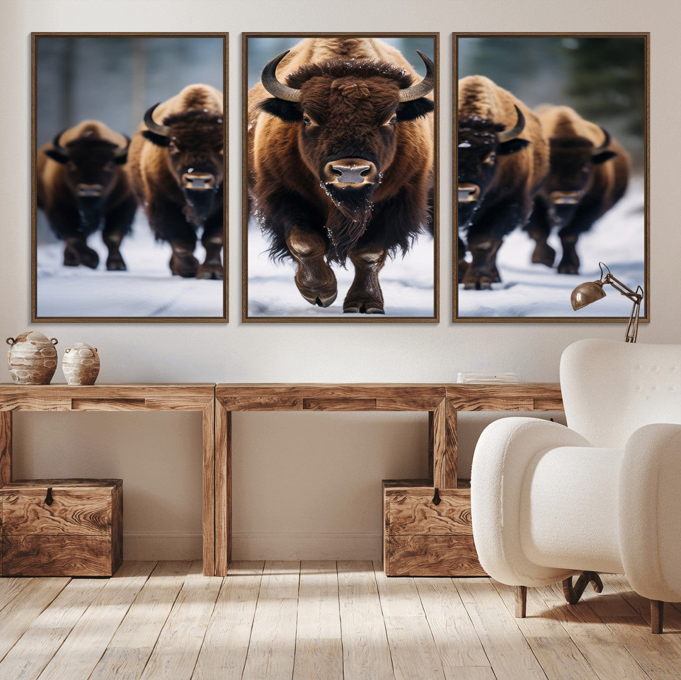 MGV-FC-60X30-3P - Buffalo Wall Art Canvas Print, American Bison Herd Wall Art Canvas Print - Bison Canvas Print
