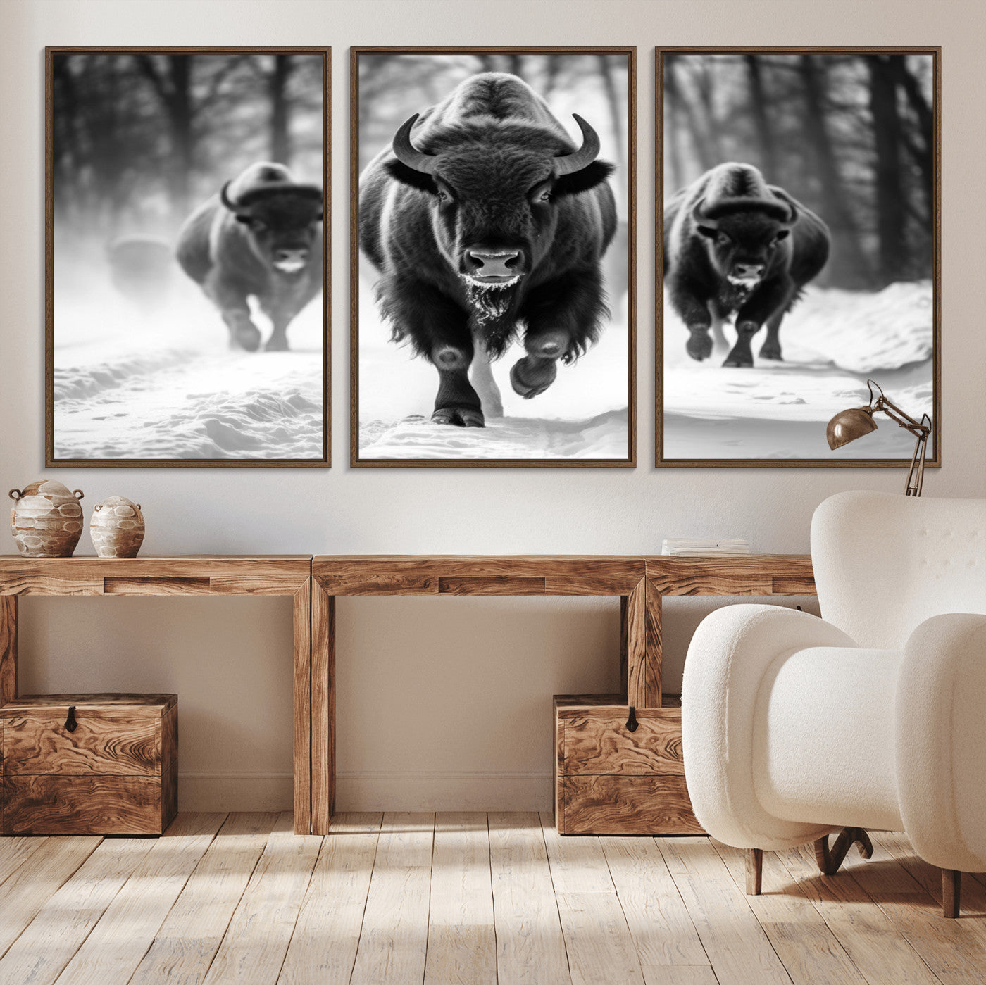 MGV-FC-60X30-3P - Buffalo Wall Art Canvas Print, Bison Family Wall Art Canvas Print