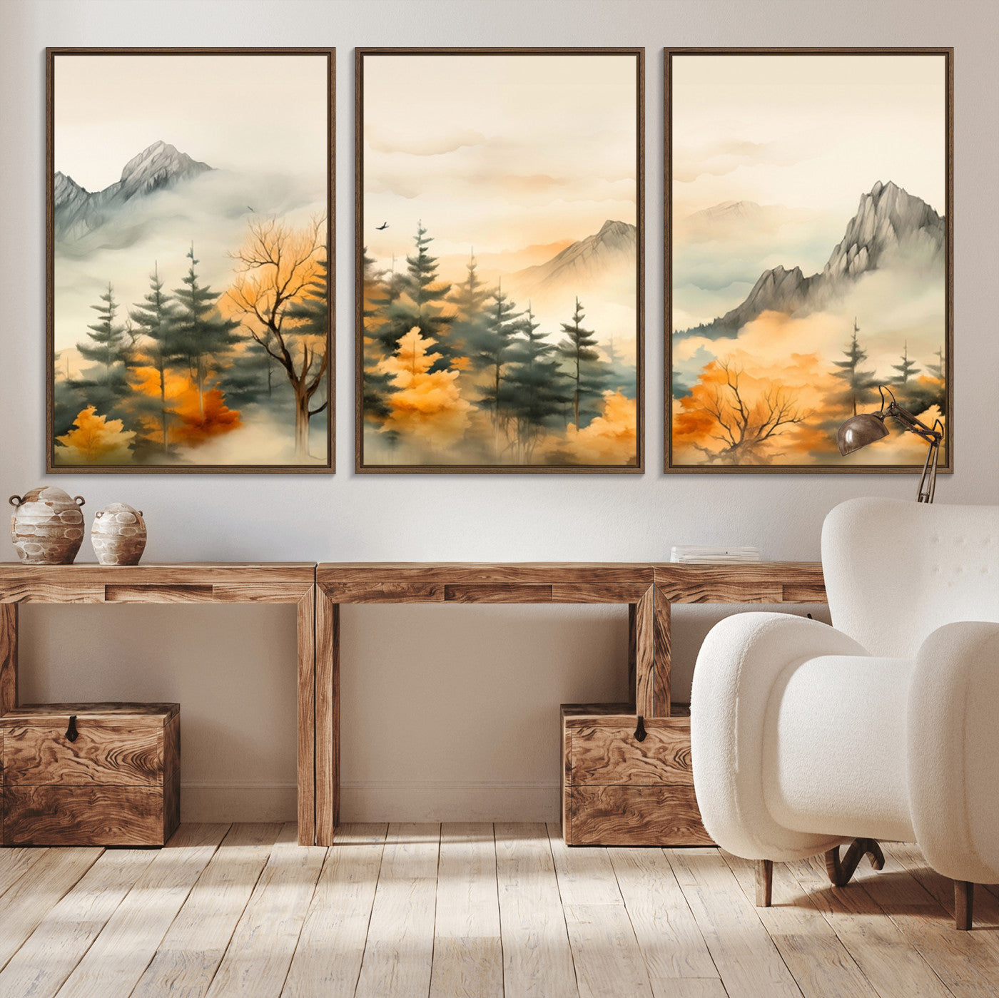 79192-MGV-CV-36X24-Abstract Watercolor Mountains and Trees Autumn Art, Watercolor Mountains and Trees Canvas Print