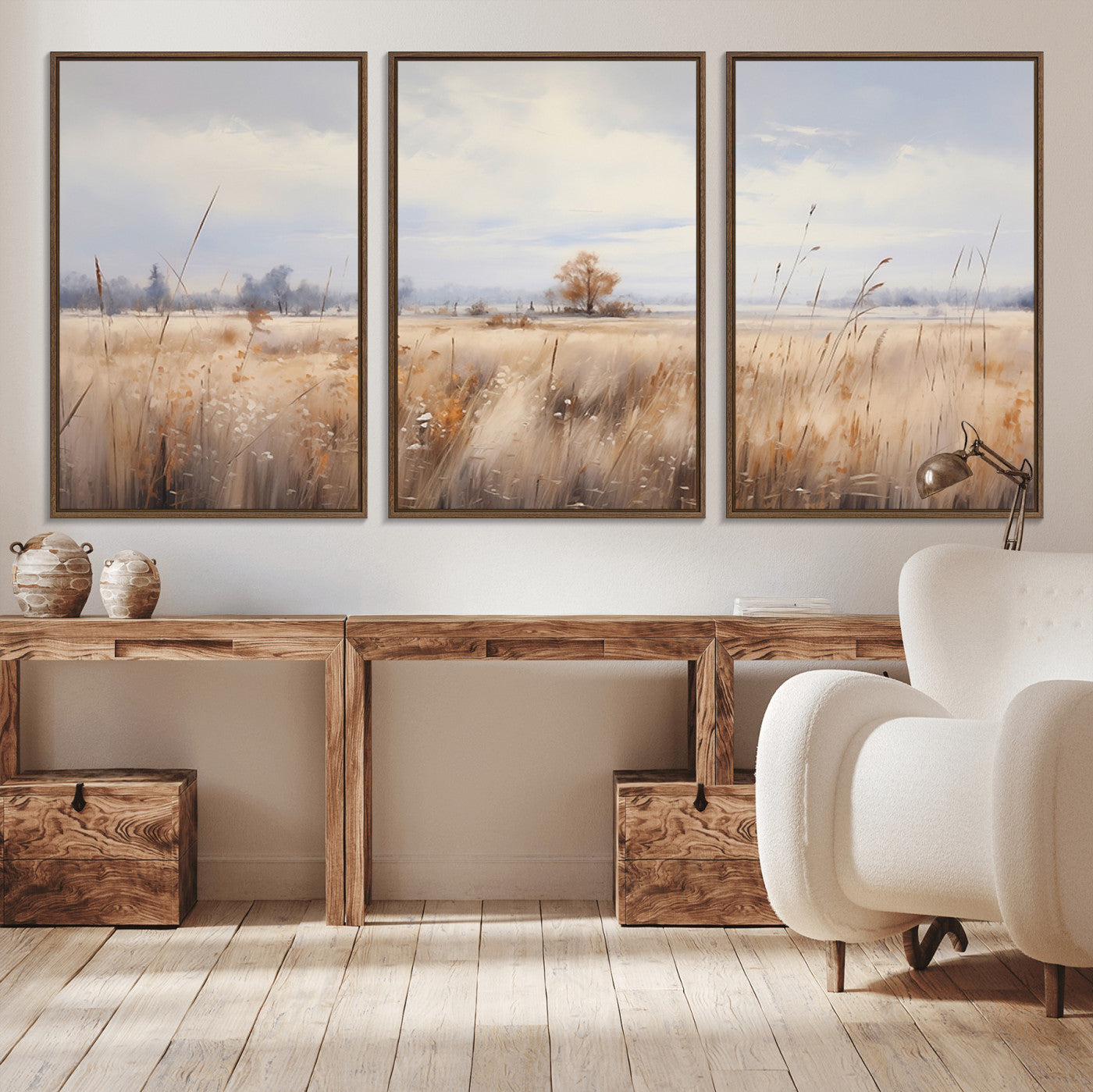 -Golden Fields Wall Art Print Canvas – Serene Landscape of Nature’s Tranquility in Minimalist for