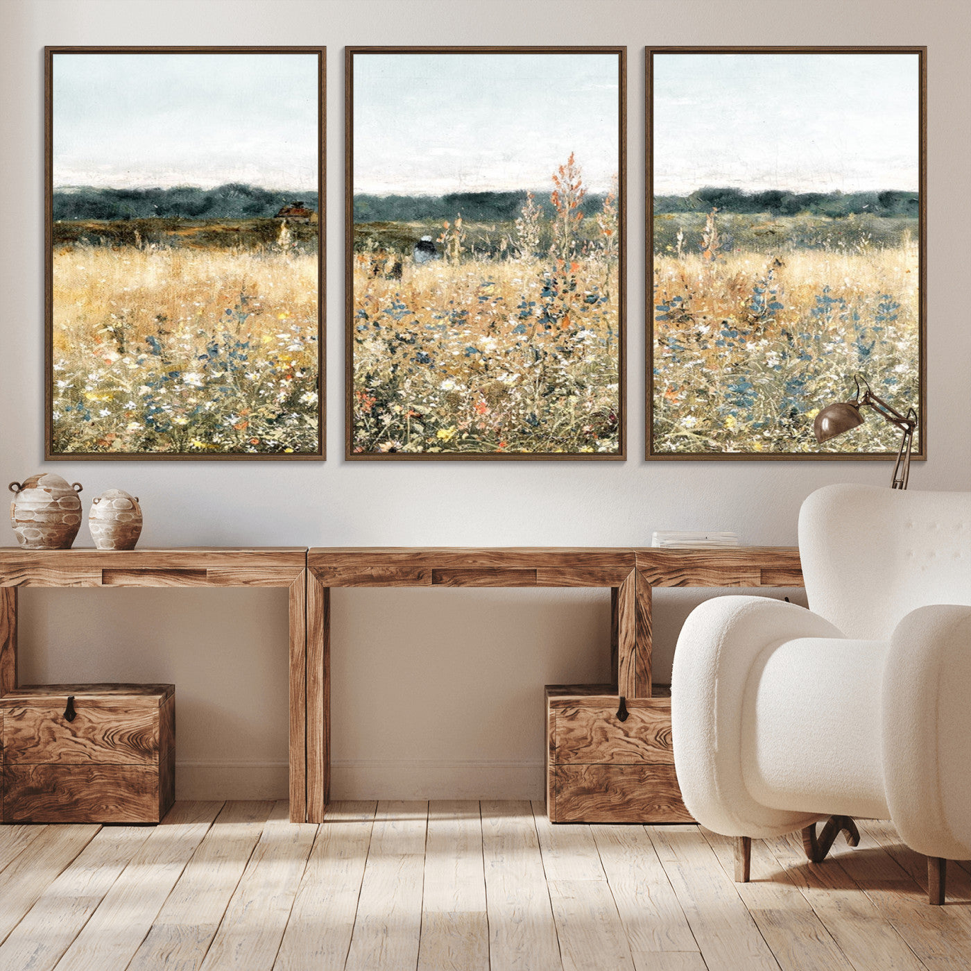 MGV-FC-60X30-3P - Wildflower Field Wall Art Canvas | Nature-Inspired Landscape Canvas Print for Living Room or Office | Rustic Floral Decor