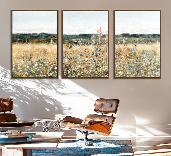 The Wildflower Field Wall Art adds a rustic touch to the space.