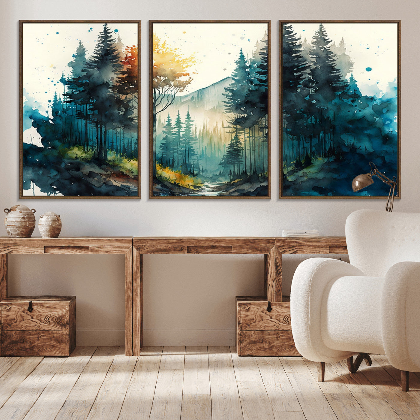 MGV-FC-60X30-3P - Watercolor Trees Forest Abstract Wall Art Canvas Print