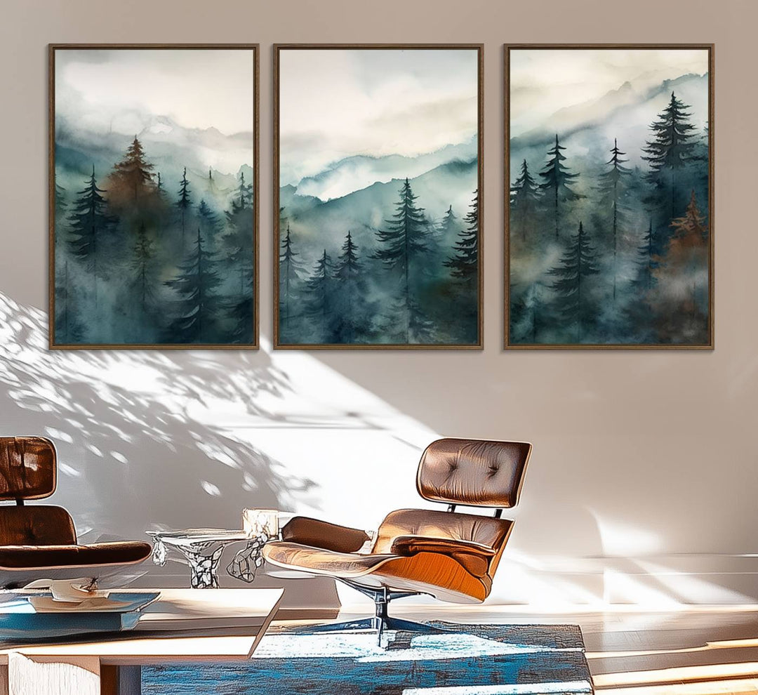 Serenity Forest Wall Art Canvas above the table adds a nature-inspired vibe to the space.