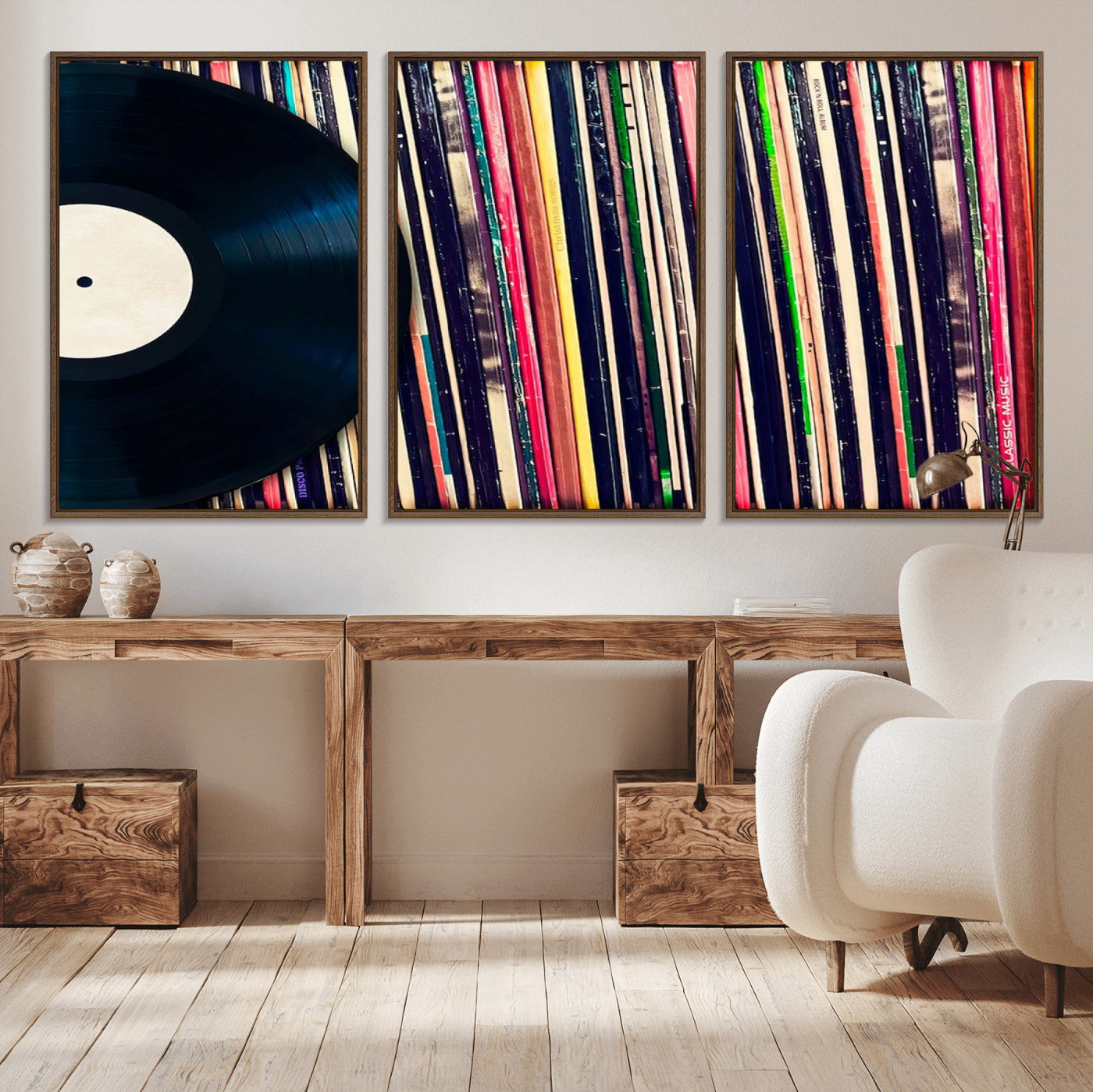 MGV-FC-60X30-3P - Vinyl Record and Album Collection Canvas Wall Art - Retro Music Decor for Living Room, Vintage Vinyl Lover’s Set