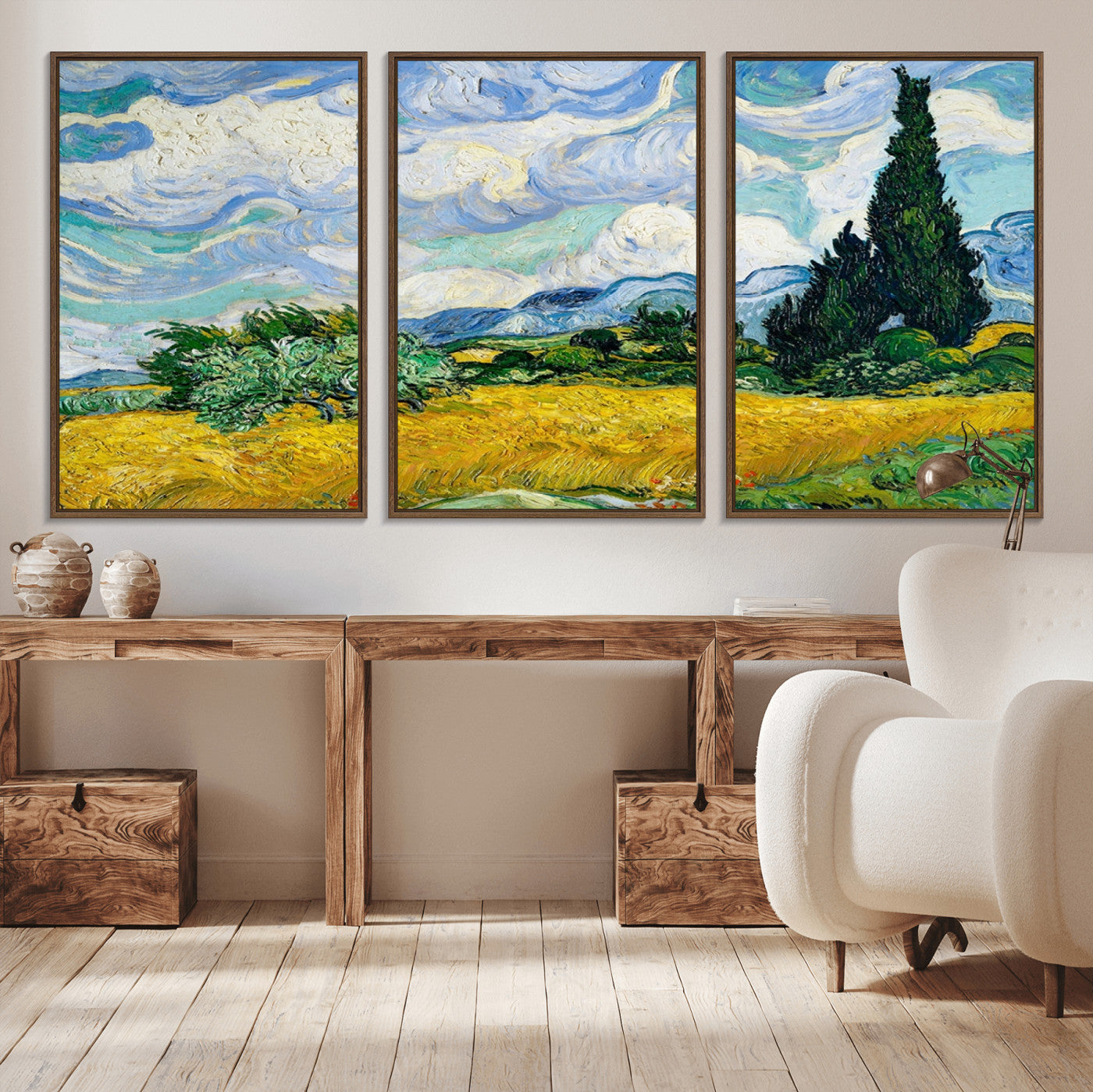 MGV-FC-60X30-3P - Wheatfield With Cypresses By Van Gogh Painting Wall Art Canvas Print