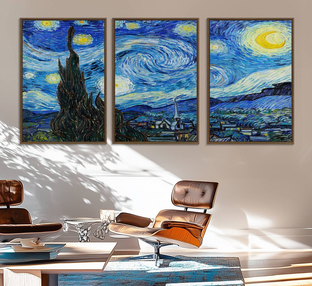 A canvas print of The Starry Night, offering museum-quality art, ready to hang.