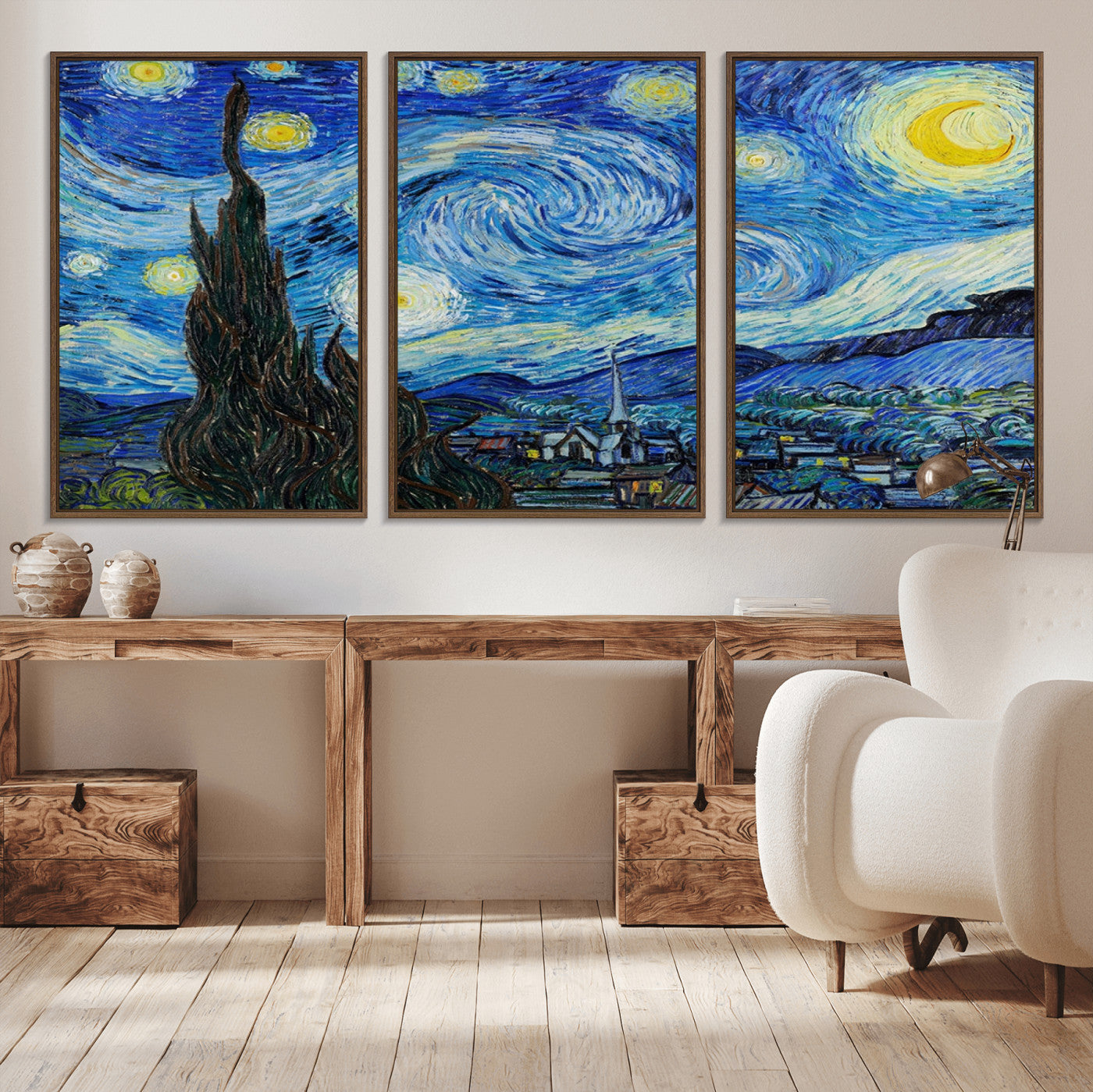 MGV-FC-60X30-3P - Vincent Van Gogh The Starry Night Abstract Wall Art Canvas Print