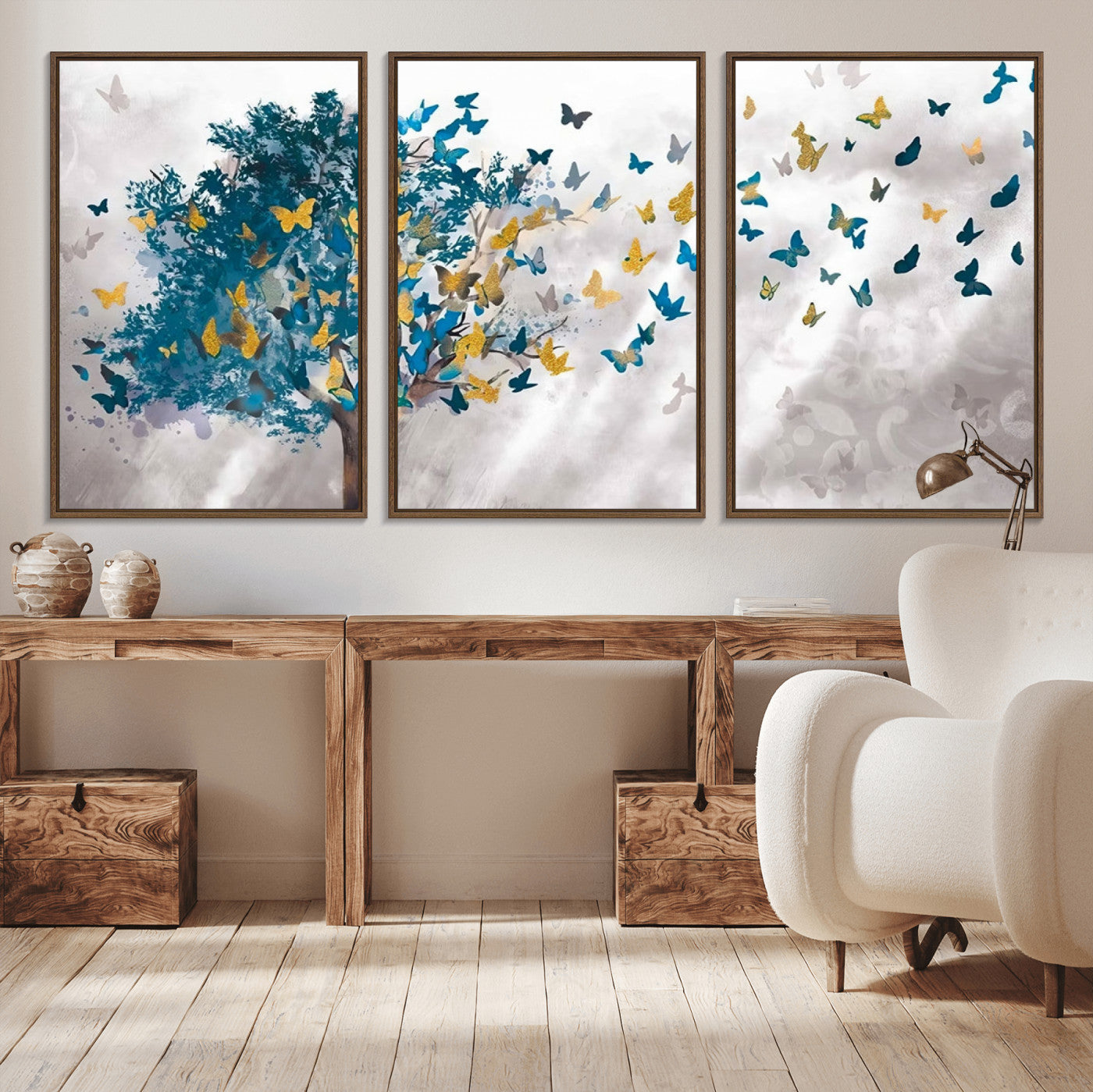 MGV-FC-60X30-3P - Tree Butterfly Abstract Tree and Butterfly Wall Art Canvas Print