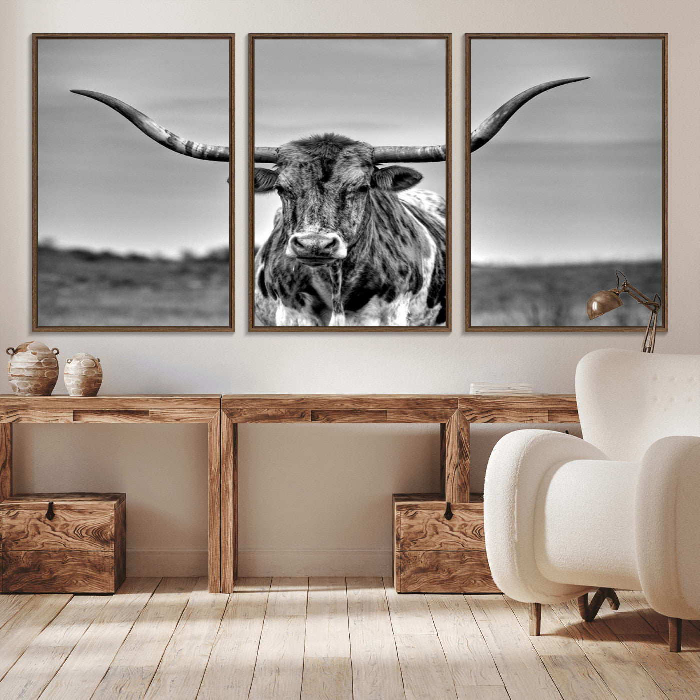MGV-FC-60X30-3P - Texas Longhorn Cpw Wall Art, Texas Longhorn Canvas, Cattle Canvas Print