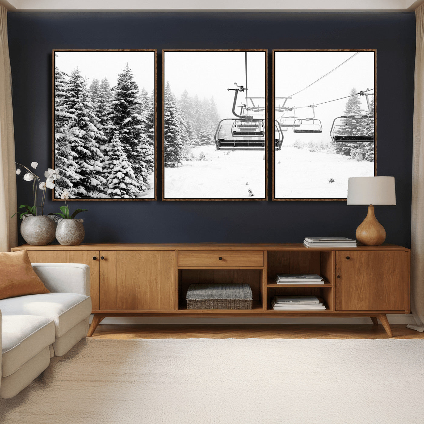 70609-MGV-CV-36X24 - Ski Wall Art - Ski Lift Wall Art Canvas Print Snow Covered Spruce Trees Winter Wall Art Ski Skier