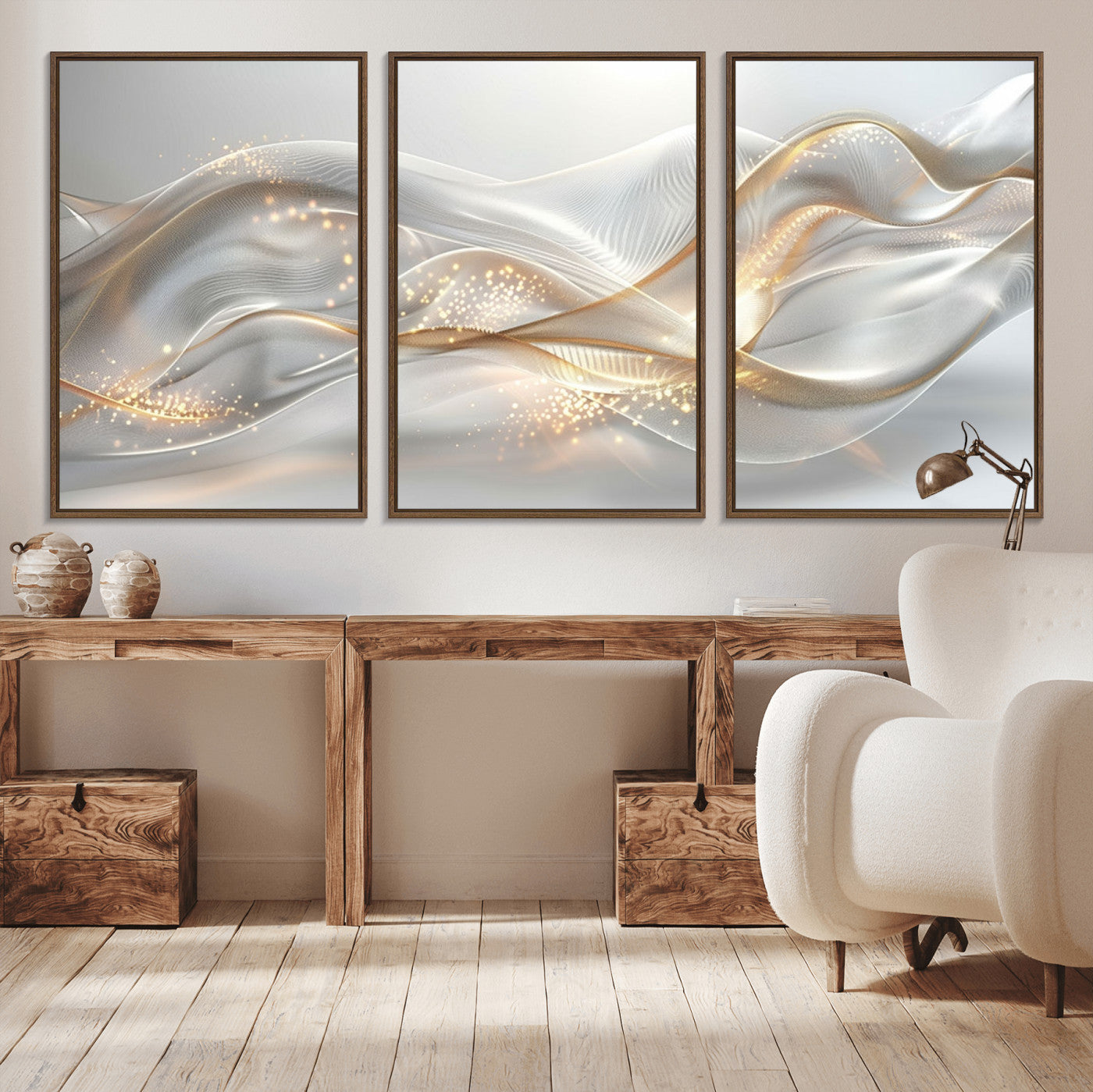 -Abstract art Grey and Gold Lines Wall Art