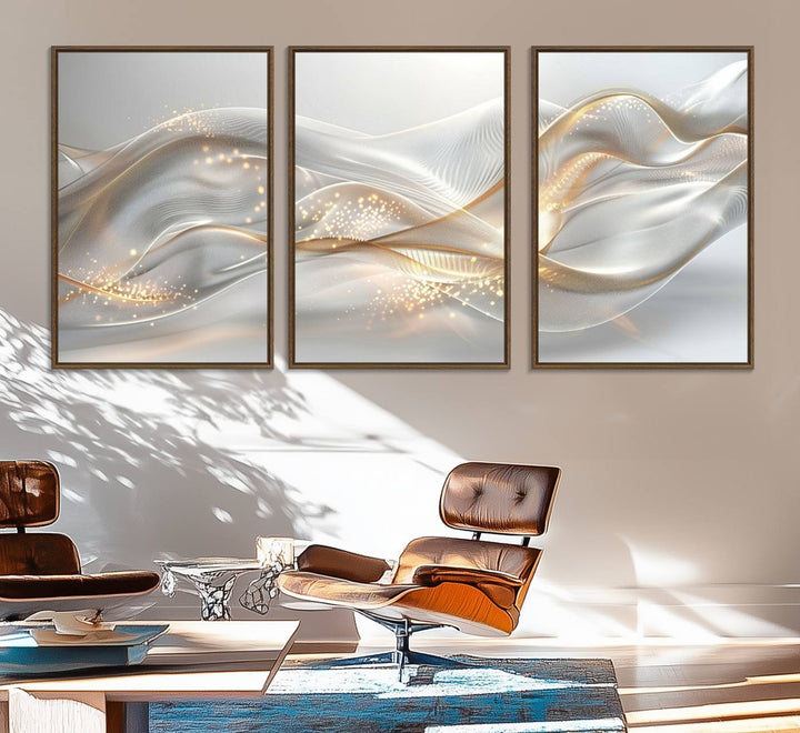 The Abstract Art Grey and Gold Lines Wall Art is a standout piece.