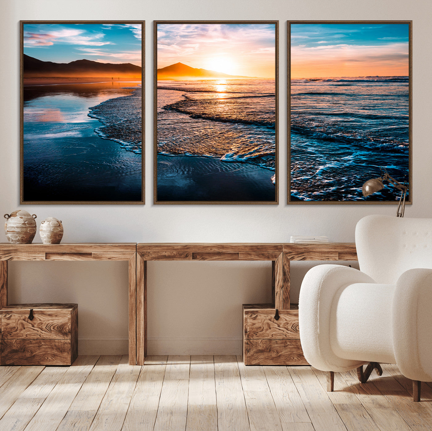 MGV-FC-60X30-3P - Beach Ocean Sunset on the Sea Wall Art Canvas, Beach Ocean Sunset Canvas Print