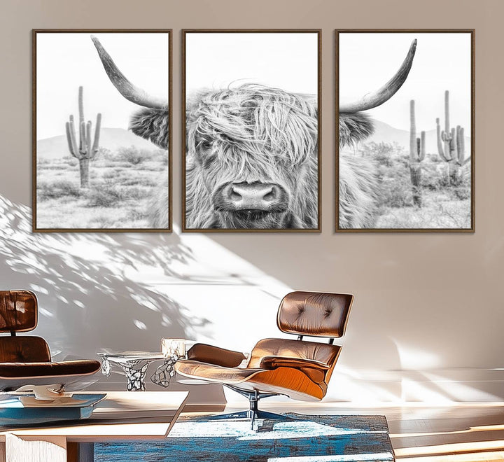 Enhance your kitchen with the Rustic Charm Cow Longhorn Bighorn Wall Art Canvas Print.