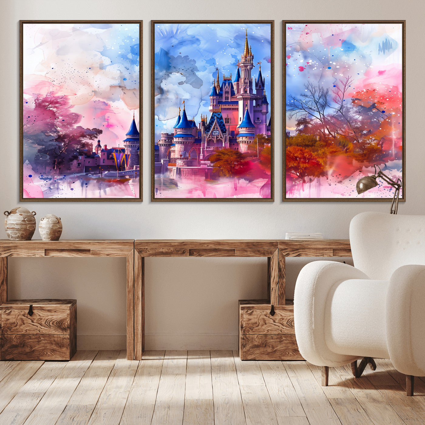 MGV-FC-60X30-3P - Disney Wall Art: Dreamy Watercolor Cinderella Castle Canvas Print