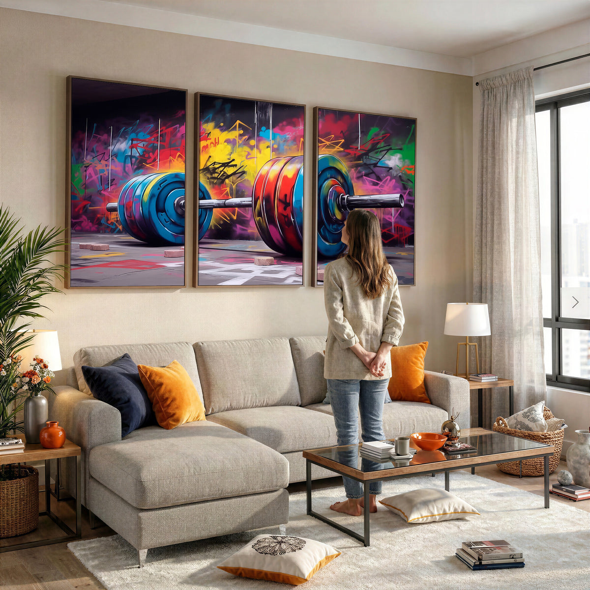 13549-MGV-CV-36X24 - Abstract Graffiti Barbell Canvas Wall Art | Urban Fitness Meets Bold Street Art