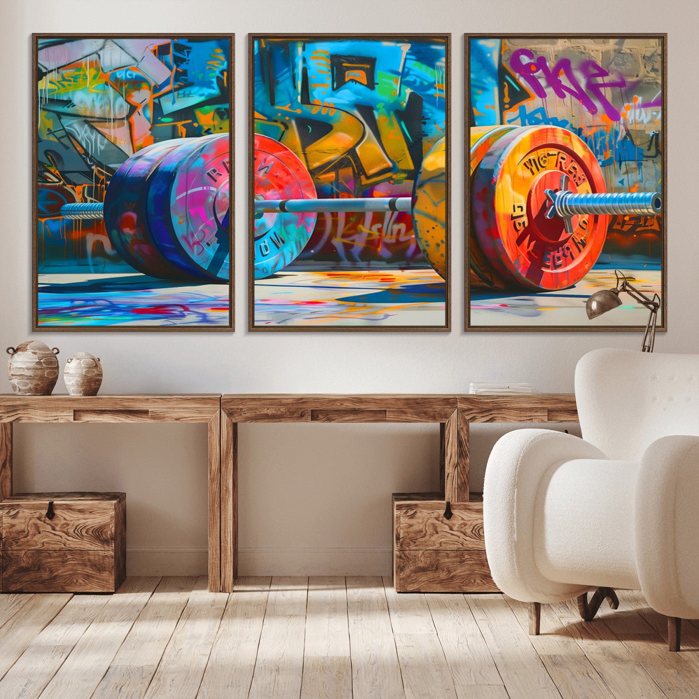 MGV-FC-60X30-3P - Fitness Gym Barbell Graffiti Wall Art Canvas Print
