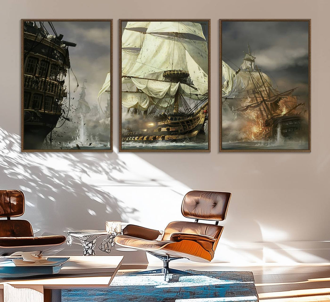 Featuring a dramatic Pirate Ship War Wall Art Canvas Print.