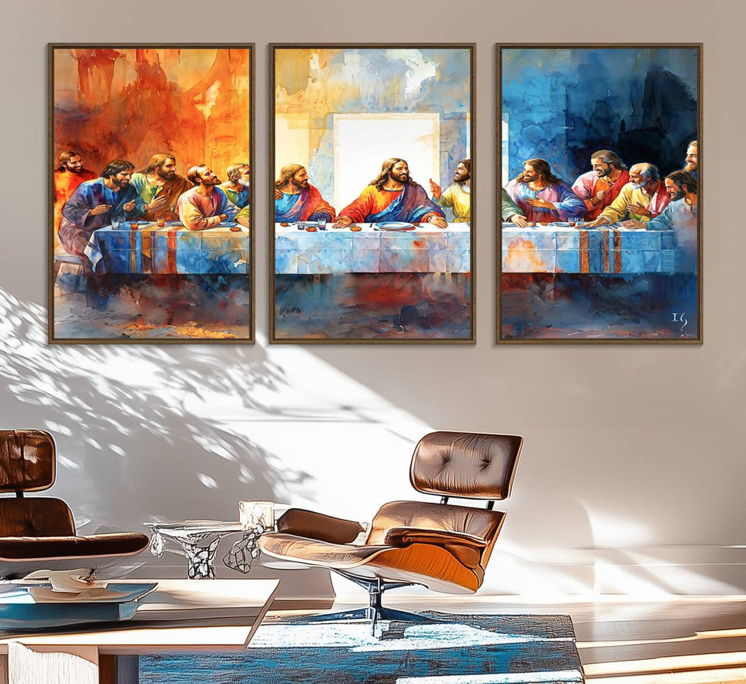 The Abstract Watercolor The Last Supper Wall Art with a gallery finish hangs prominently.