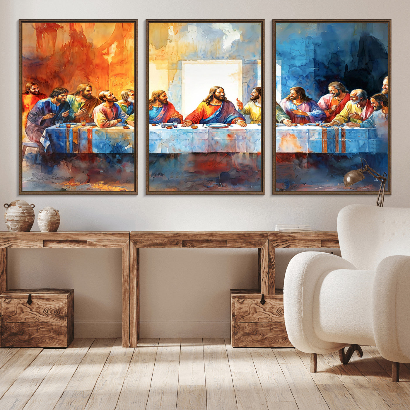 MGV-FC-60X30-3P - Abstract Watercolor The Last Supper Wall Art