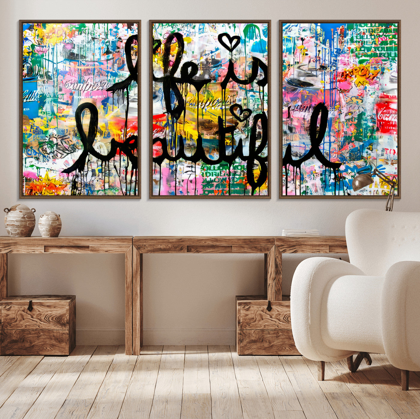 MGV-FC-60X30-3P - Life Beautiful Art Print - Banksy Graffiti Wall Art Canvas Print | Graffiti Wall Art Canvas Print