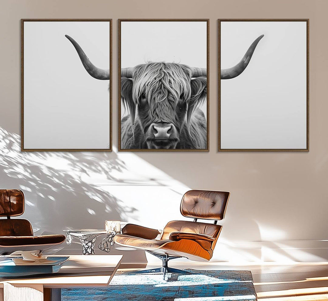 The Farmhouse Longhorn Wall Art Canvas Print adds rustic charm.