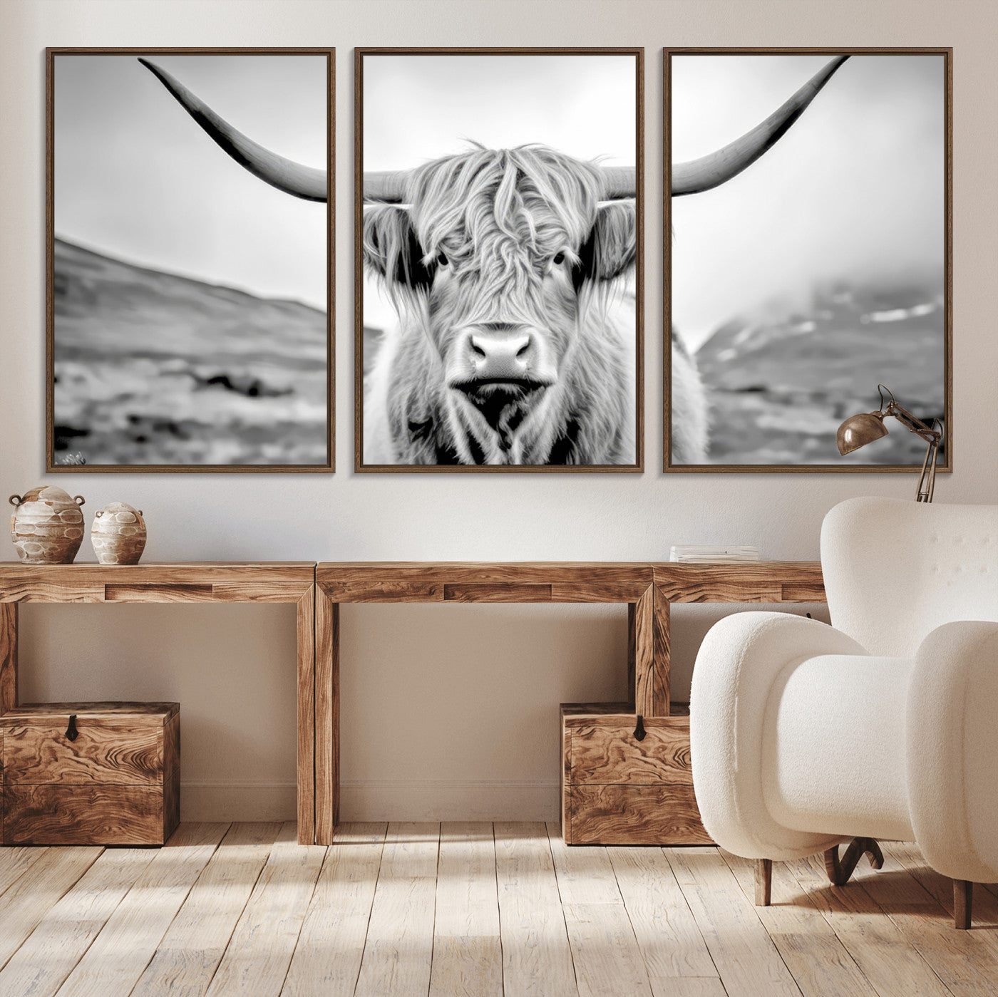 MGV-FC-60X30-3P - Scottish Cow Wall Art Canvas Print
