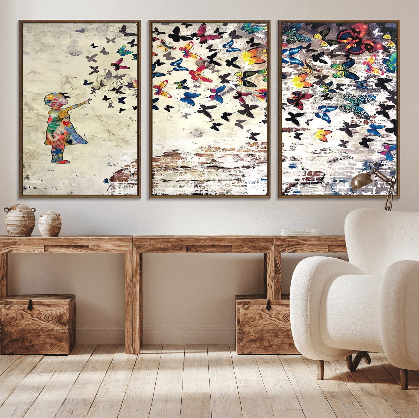 MGV-FC-60X30-3P - Banksy Wall Art - Banksy Girl Butterfly Graffiti Wall Art Canvas Print - Butterfly Girl and Freedom