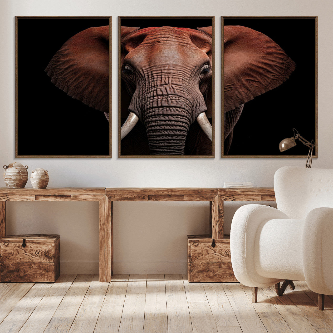 -Wild Elephant Wall Art Canvas Print, Africa Savannah Wild Animal Wall Decor Print