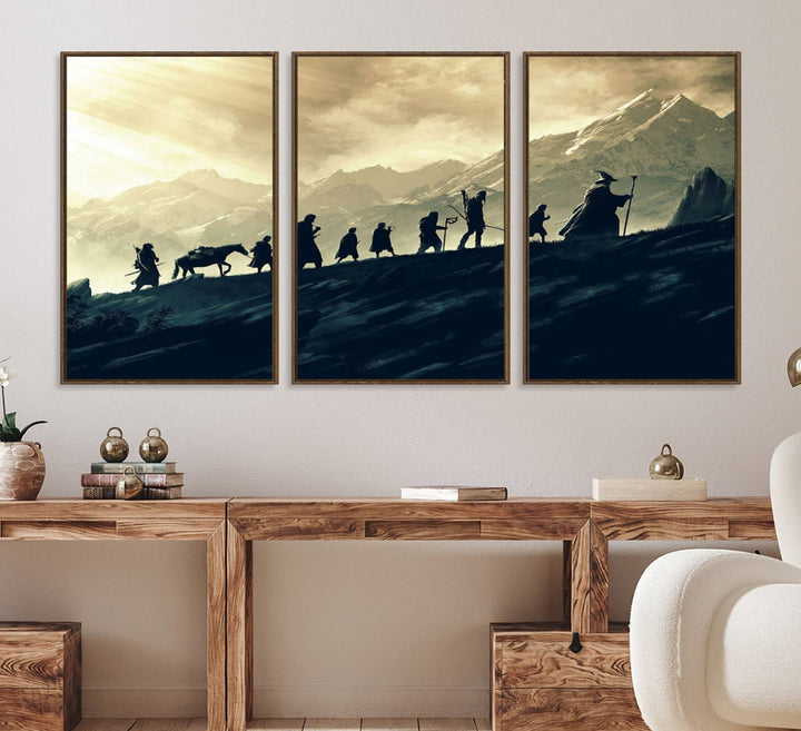 The living room features Lord of the Rings Silhouette Wall Art, capturing the epic quest through Middle-Earth.