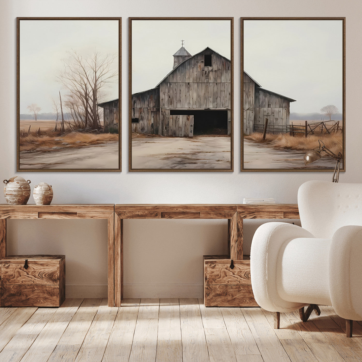 MGV-FC-60X30-3P - Farmhouse Rustic Barn Wall Art Canvas Print – Framed and Ready to Hang – Perfect Addition to Farmhouse Wall Décor