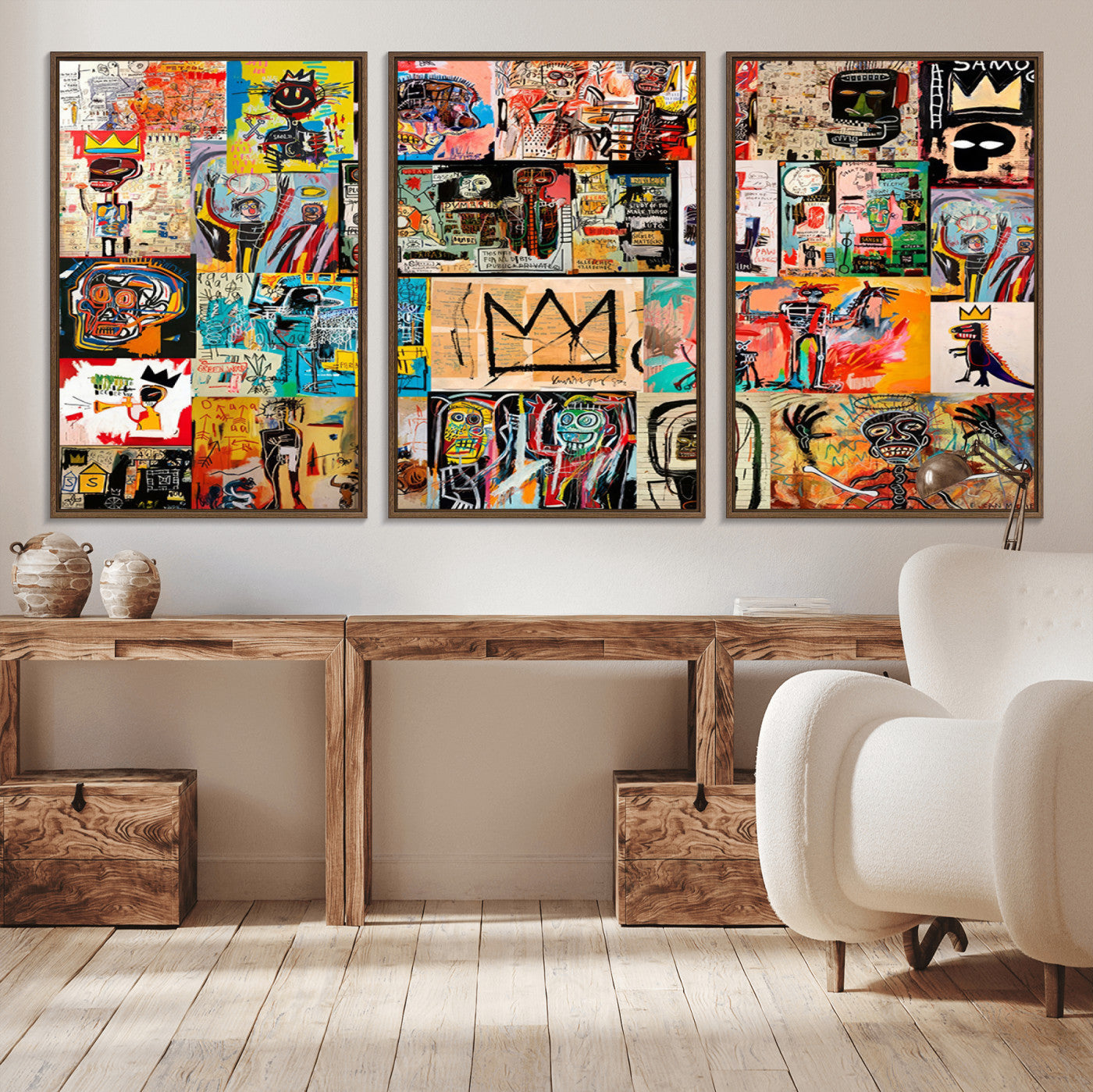 MGV-FC-60X30-3P - Abstract Art Collage Wall Art Canvas Print – Framed, Ready to Hang, Urban Graffiti Style