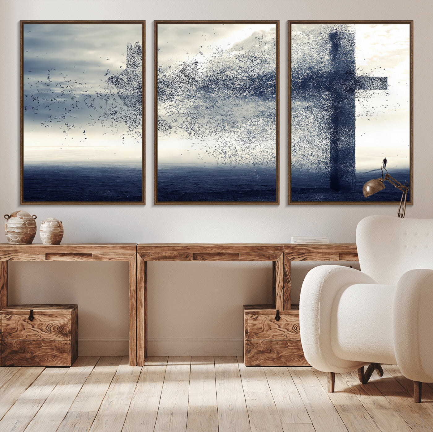 MGV-FC-60X30-3P - Jesus and the Fading Cross Wall Art Print – Symbol of Faith, Christian Wall Art Canvas Print, Framed