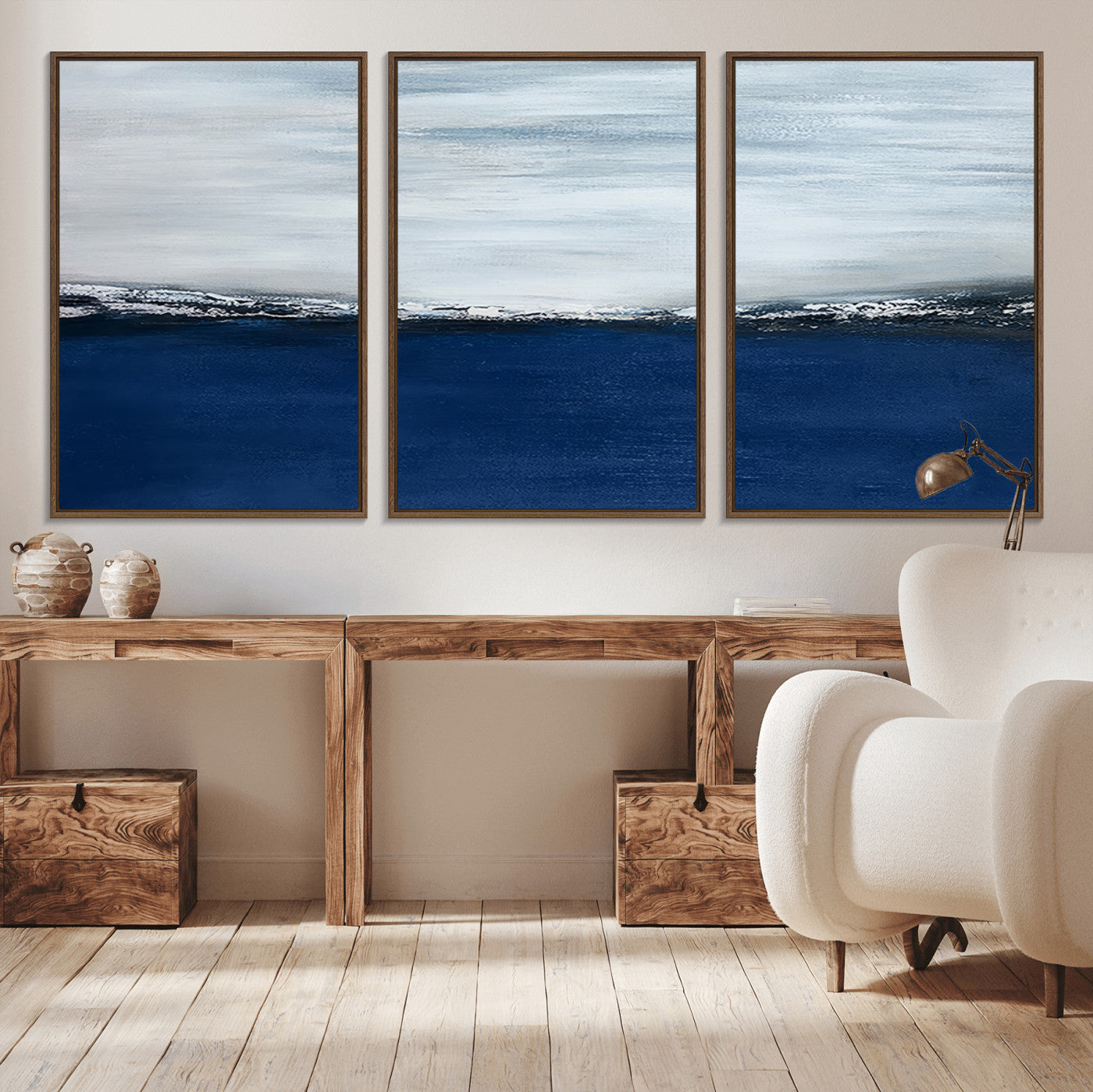 MGV-FC-60X30-3P - Navy Blue Abstract Wall Art Canvas Print